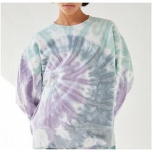 TNA Cozy AF Fleece Sweatshirt 1 Tie Dye Green Purple Aritzia XS S Oversized